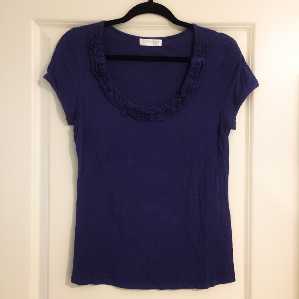 Blue Ruffle Neck Tee